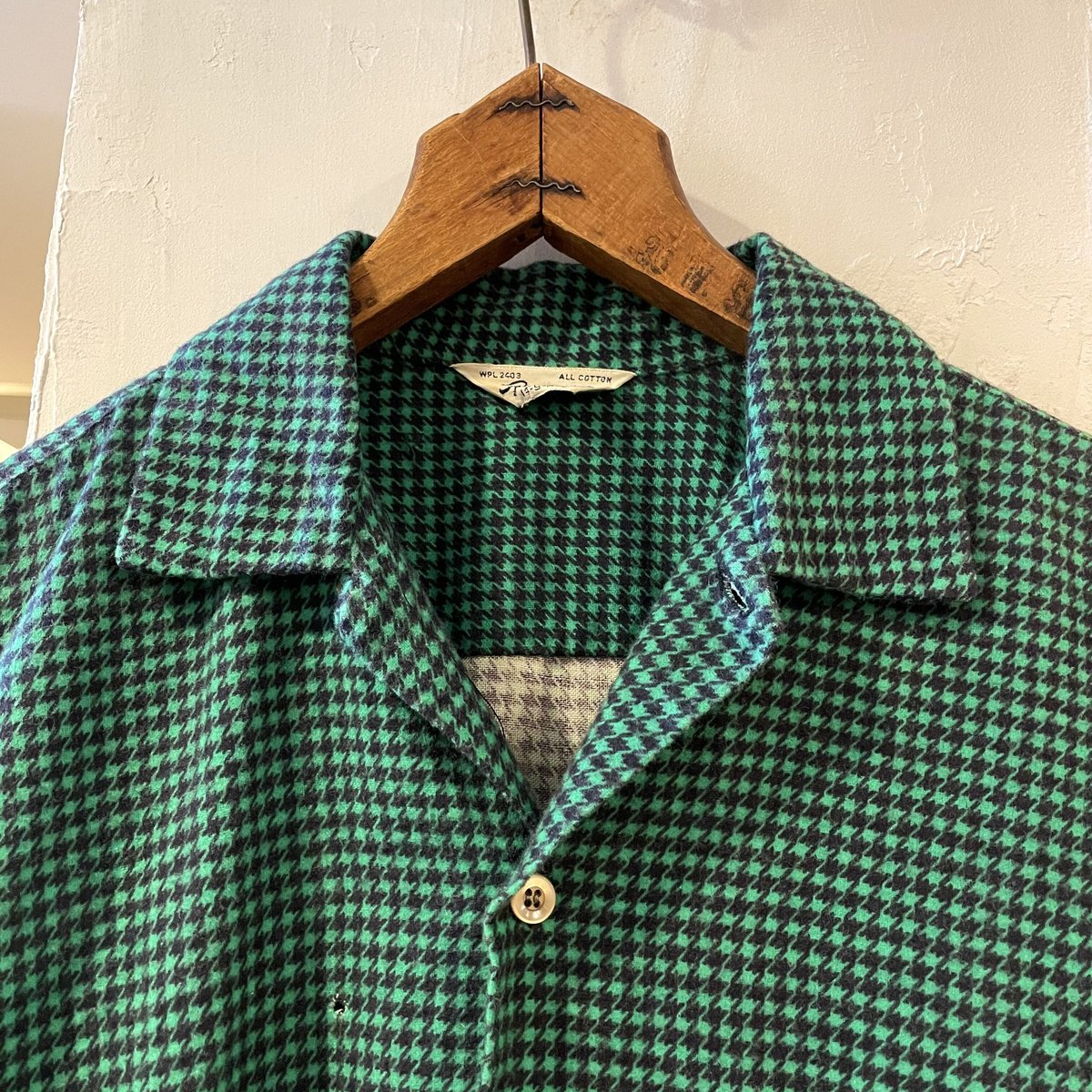 Sportswear 50s プリントネル 千鳥格子柄 緑x黒 ヴィンテージ Sportswear 50s プリントネル 千鳥格子柄 緑x黒 ヴィンテージ