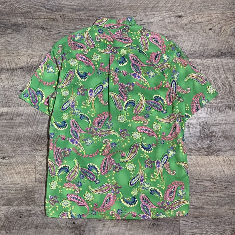 90s ヴィンテージ　ポロラルフローレン半袖総柄ペイズリーシャツ　BOBCAMP 美品 L 米国製 総柄 ペイズリー ポロラルフローレン 半袖開襟シャツ