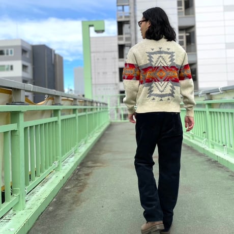 70s　Pendleton　ネイティブ柄ニット　ペンドルトン　WOOL 100％　Size L　USA製　(S3924)