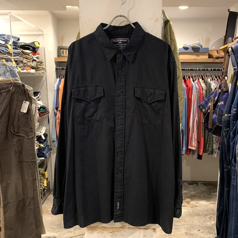 希少　美品　90s POLO SPORT ポロスポーツ　ベースボールシャツ　 黒 楽天市場】90s □ POLO SPORT ラルフローレン フルジップ 半袖