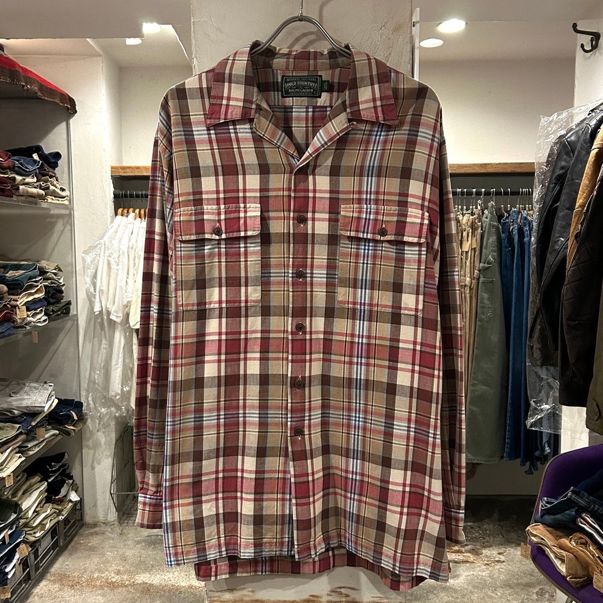 ポロカントリー　Lサイズ 90s POLO COUNTRY L/Sオープンカラーシャツ ポロカントリー