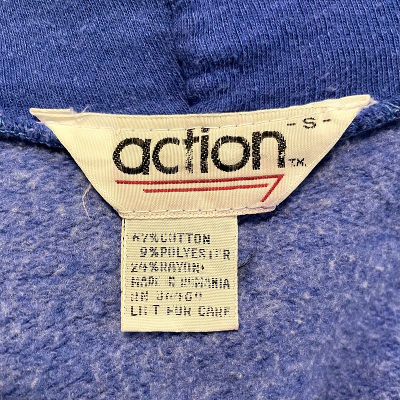 80s action フルジップパーカー ラグランスリーブ 青 レーヨン