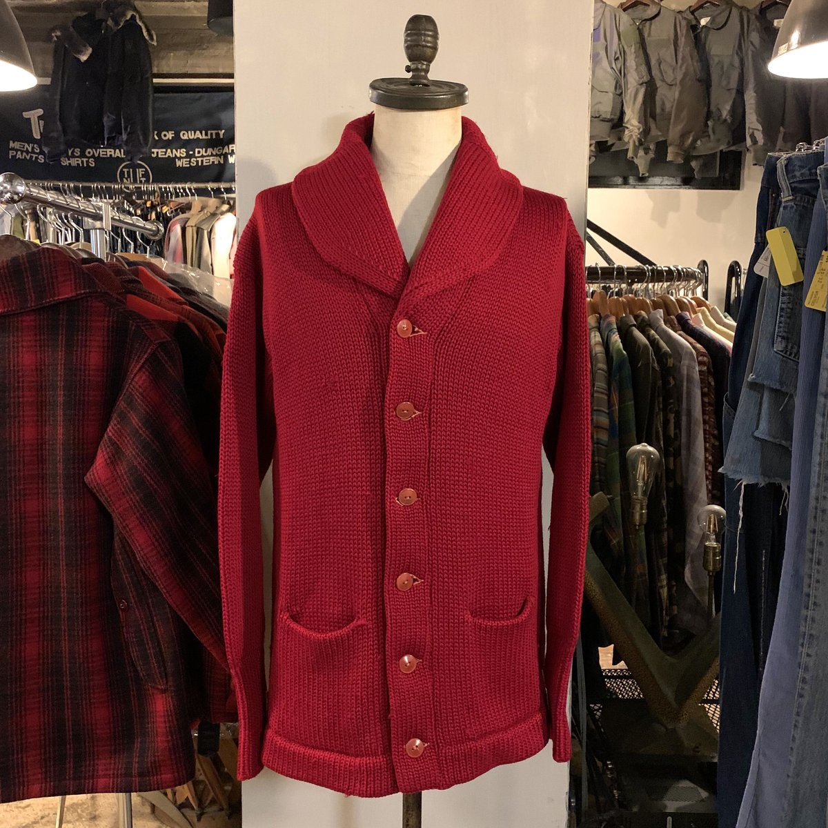 30s〜 Vintage Cardigan ショールカラー カーディガン ワインレッド
