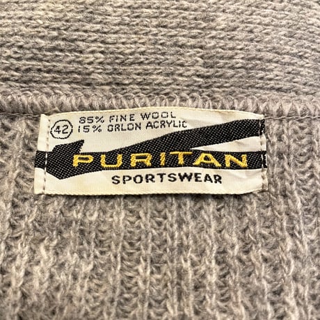 70s　PURITAN　ウール × アクリル カーディガン　USA製　グレー　SPORTSWEAR　デザインカーディガン　(S3438)