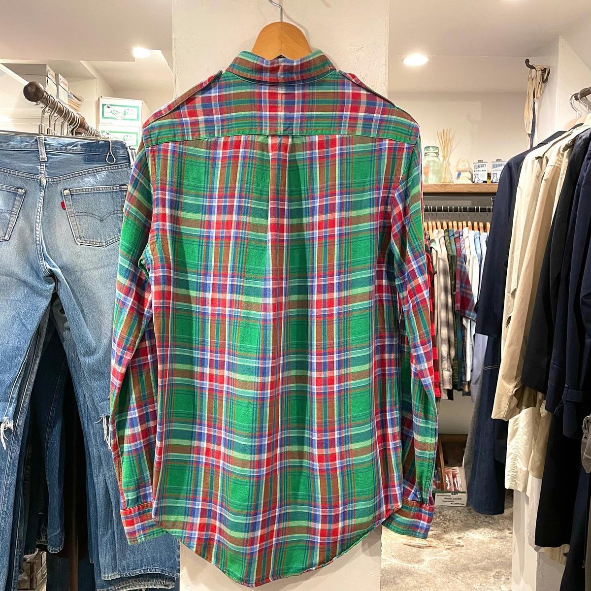 Ralph Lauren リネン×シルク チェック柄シャツ エポレット付き