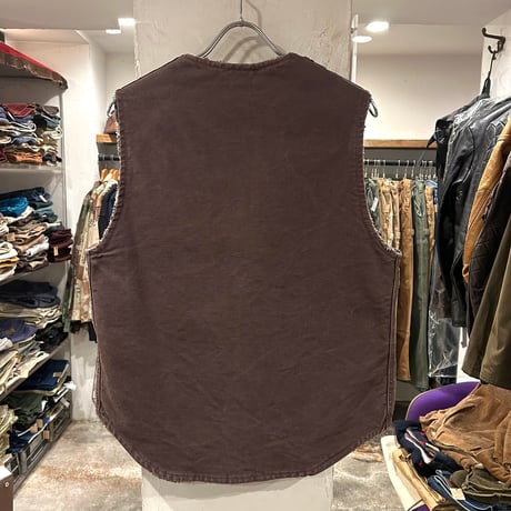 carhartt　ダックベスト　カーハート　ブラウン　フェード　雰囲気系　ボアライナー　ネイティブ柄　Size M　USA製　(S3791)
