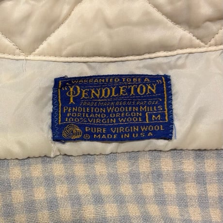 70s　PENDLETON　L/S ウールシャツ　Size M　USA製　ペンドルトン　水色×白　(S4527)