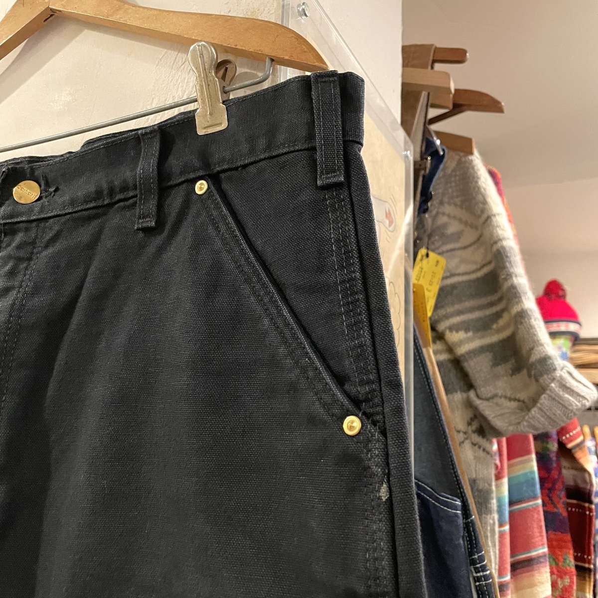 Carhartt ダック地 ペインターパンツ ダブルニー ブラック 裏地ネル Carhartt ダック地 ペインターパンツ ダブルニー ブラック 裏地ネル