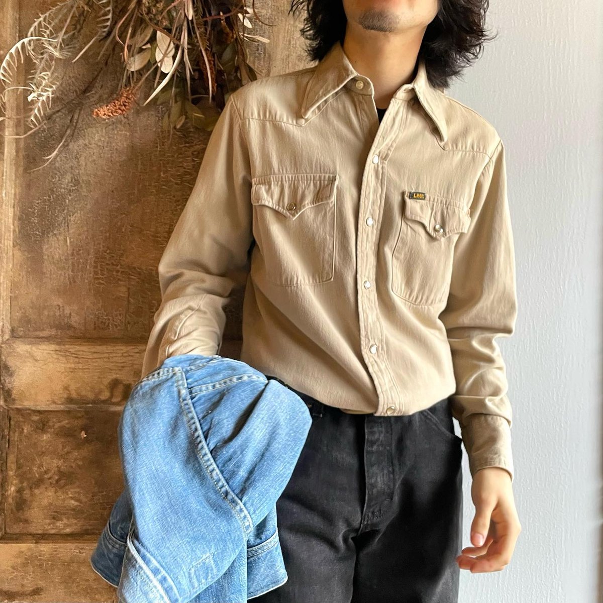 70s Lee L/S ウエスタンシャツ コットン USA製 ベージュ (S2894 70s Lee L/S ウエスタンシャツ コットン USA製 ベージュ (S2894