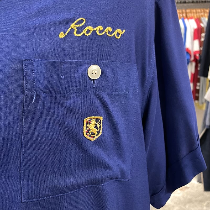 ボーリングシャツ　半袖シャツ　ブルー　チェーンステッチ　NATNAST 60s vintage NAT NAST チェーンステッチ レーヨン ブルー
