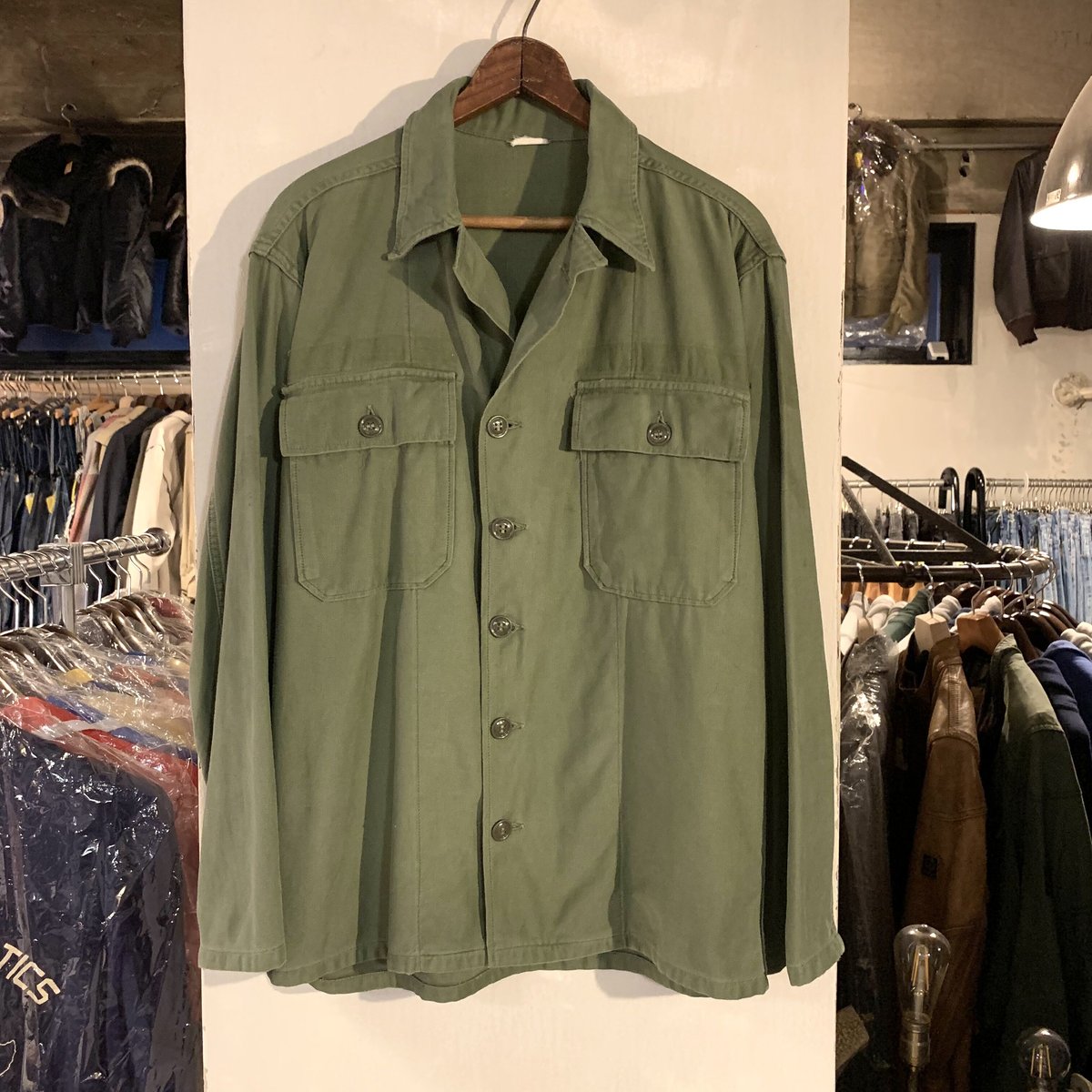 60s US ARMY ユーティリティシャツ 筒袖 OG 107 COTTON SATEEN