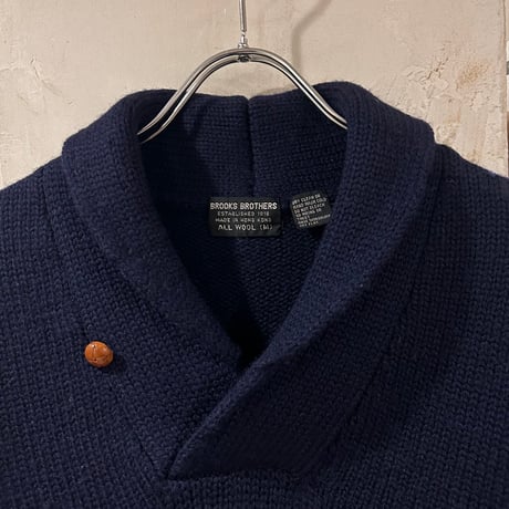 80s　Brooks Brothers　ショールカラーウールセーター　ブルックスブラザーズ　ネイビー　Size M　(S4129)