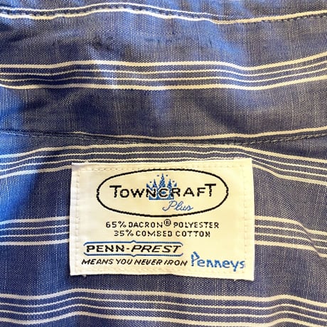 60s　TOWNCRAFT　Vintage Stripe Shirt　3点留めボタン　DEAD STOCK　Penneys　ヴィンテージシャツ　ストライプシャツ　(S2592)