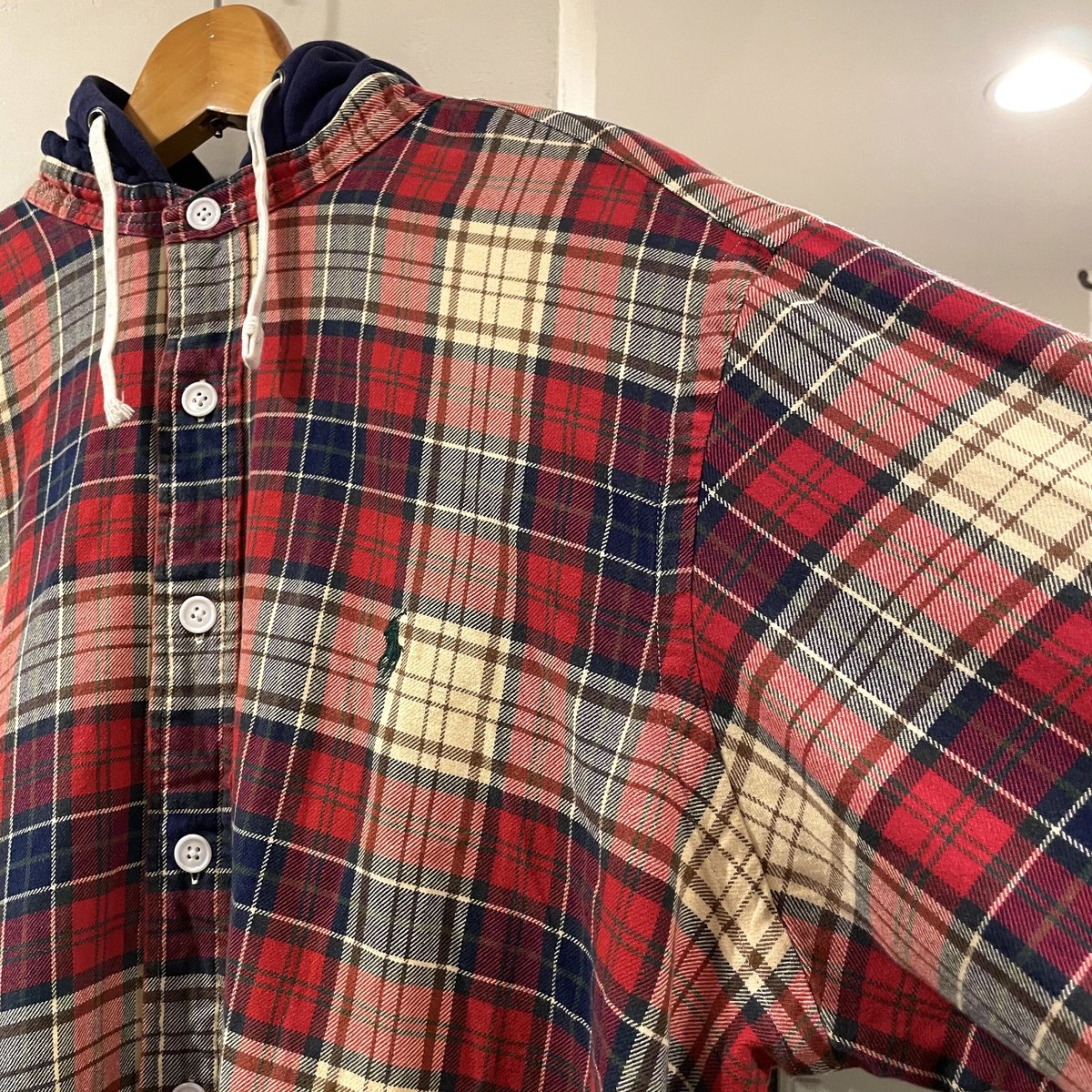 Polo Ralph Lauren*カジュアル*チェック柄ロゴ*フーディ POLO RALPH LAUREN フード付き チェック柄 コットンシャツ M