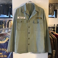 50s　US ARMY　 HBTシャツジャケット　ヘリンボーンツイル　筒袖　ワッペン　平ボタン（S2339）