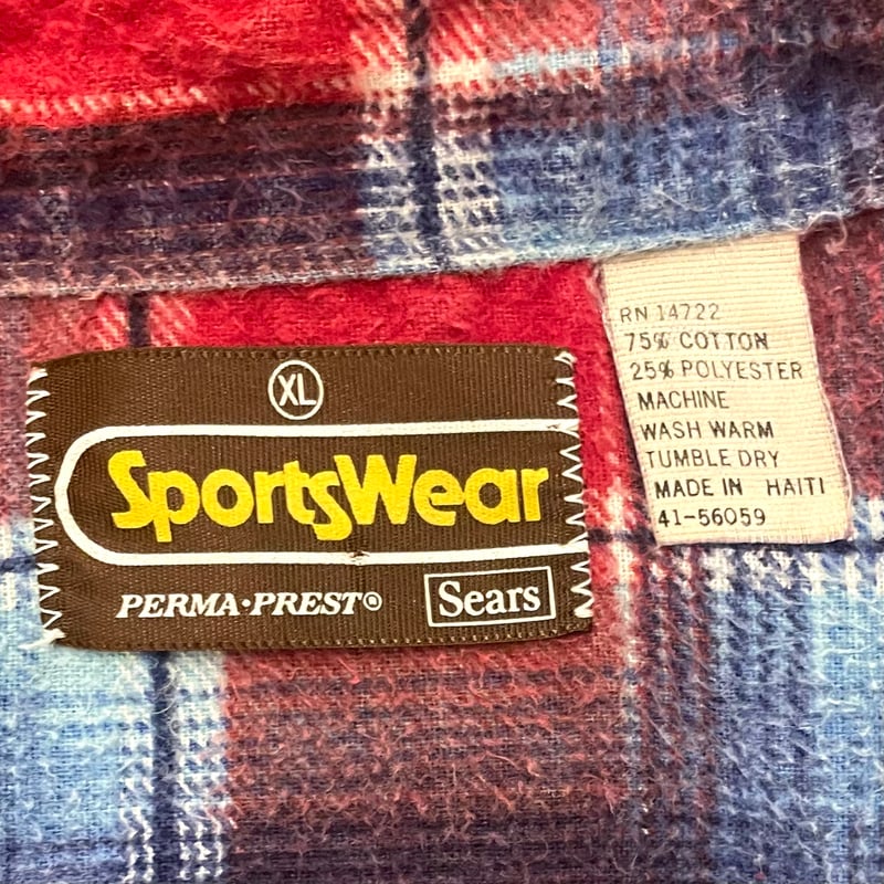 90s Sears Sports Wear L/S プリントネルシャツ Size XL コット 90s Sears Sports Wear L/S プリントネルシャツ Size XL コット
