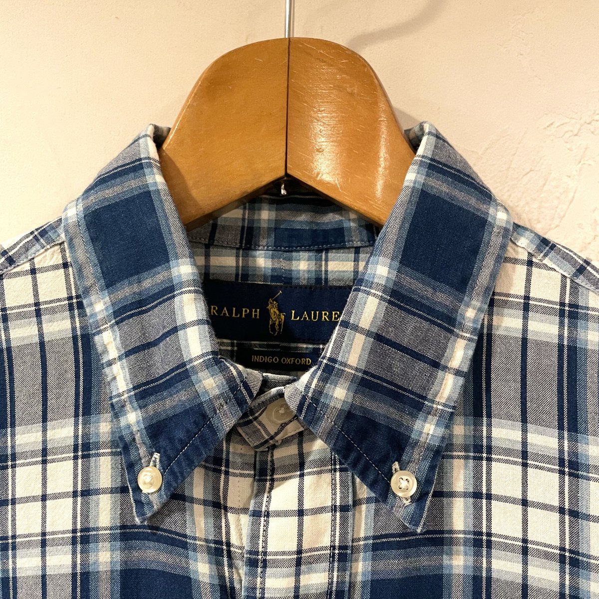 ラルフローレン 美品 現行 indigo oxford XL navy 総柄 RALPH LAUREN INDIGO OXFORD ボタンダウン チェック柄 コットンシャツ