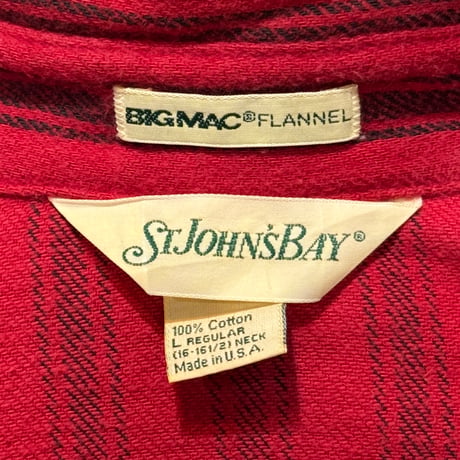 80s　ST JOHN’S BAY　BIG MAC　L/S ネルシャツ　USA製　Size L　セントジョンズベイ　ストライプ　コットンシャツ　(S5191)