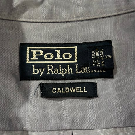 90s　Polo by Ralph Lauren　CALDWELL　S/Sオープンカラーシャツ　ラルフローレン　Size XL　半袖シャツ　ブルー系　シルク×リネン　(S4589)