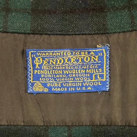 70s　PENDLETON　ウールチェックシャツ　ペンドルトン　ブラックウォッチ　オープンカラー　ボードシャツ　Size L　USA製　(S3940)