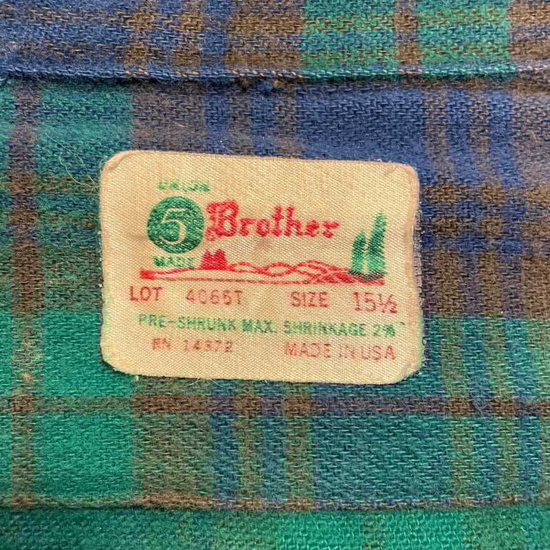 60s~ FIVE BROTHER L/S ネルシャツ ヴィンテージネル USA製 Size 60s~ FIVE BROTHER L/S ネルシャツ ヴィンテージネル USA製 Size