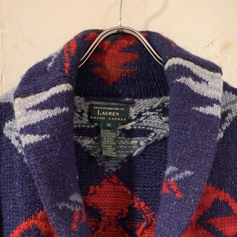 LAUREN Ralph Lauren ショールカラー ニットガウン ネイティブ柄