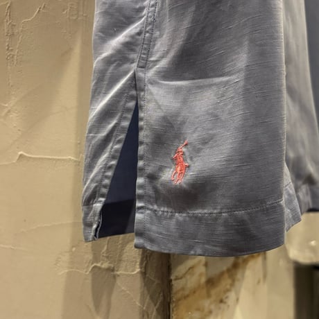 90s　Polo by Ralph Lauren　CALDWELL　S/Sオープンカラーシャツ　ラルフローレン　Size XL　半袖シャツ　ブルー系　シルク×リネン　(S4589)