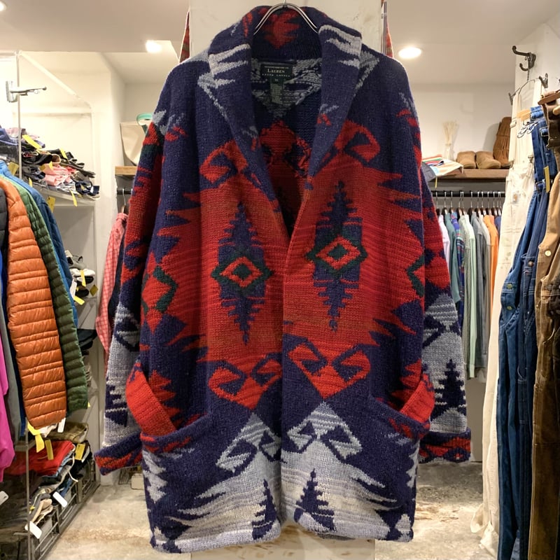 LAUREN Ralph Lauren ショールカラー ニットガウン ネイティブ柄