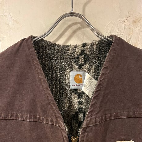 carhartt　ダックベスト　カーハート　ブラウン　フェード　雰囲気系　ボアライナー　ネイティブ柄　Size M　USA製　(S3791)