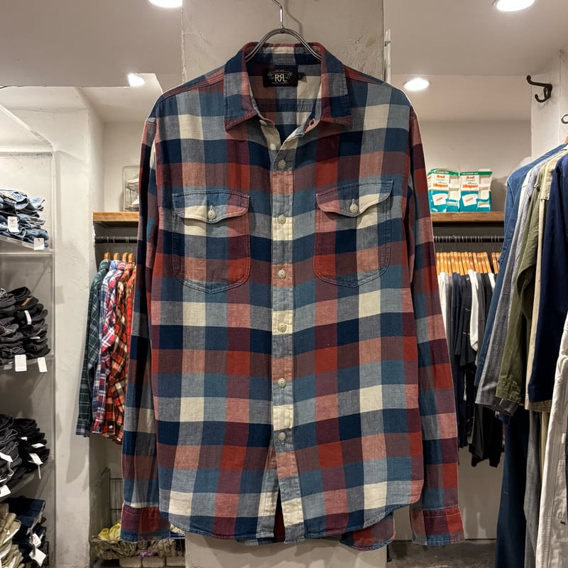 RRL RALPH LAUREN L/S ワークシャツ Size L チェックシャツ ラルフロ