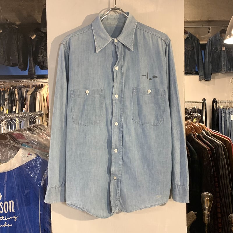 60s US NAVY シャンブレーシャツ ステンシル ミリタリーシャツ
