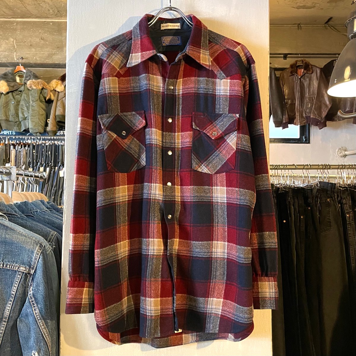 70s PENDLETON L/S ウエスタンシャツ L USA製 好配色 ペンドルトン ウー