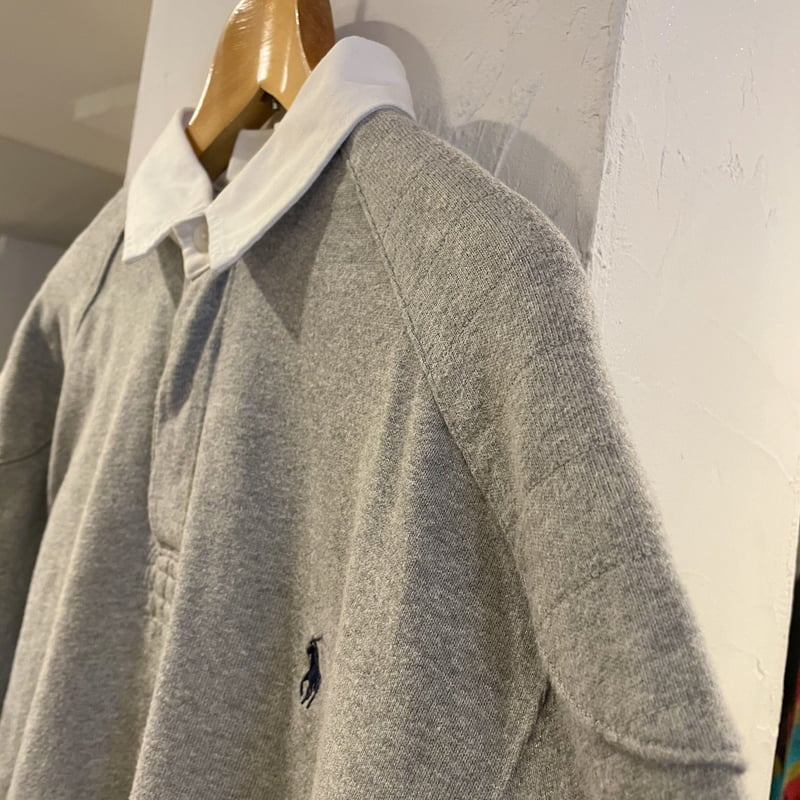 ラルフローレン　ビックポニー　エルボーパッチ　ラガーシャツ Ralph Lauren ラグビーシャツ エルボーパッチ グレー ラルフローレン