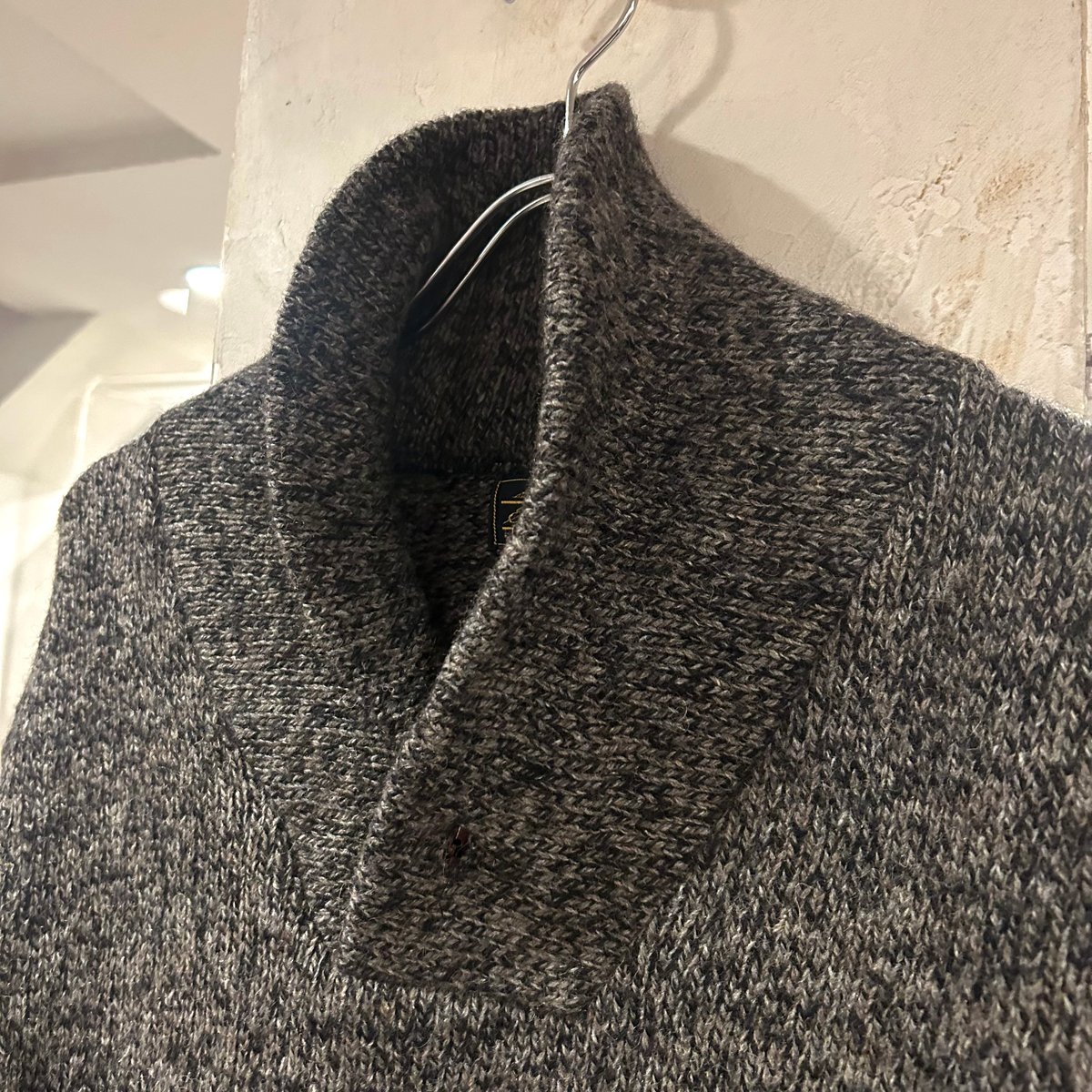 90'S Eddie Bauer エディーバウアー ショールカラー ウールニットセーター(S)グレージュ Eddie Bauer エディーバウアー ニット セーター ショールカラー