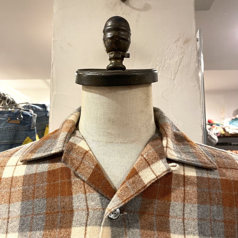 60'sヴィンテージウールシャツ　ブレント 60's BRENT 好配色チェックシャツ ループカラー ウールシャツ