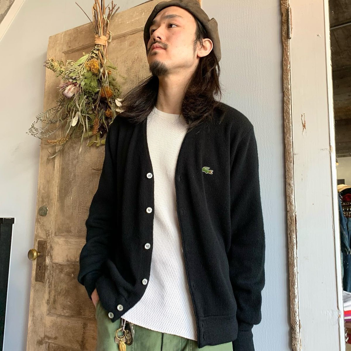 90s IZOD LACOSTE ラコステ アクリルカーディガン ブラック USA