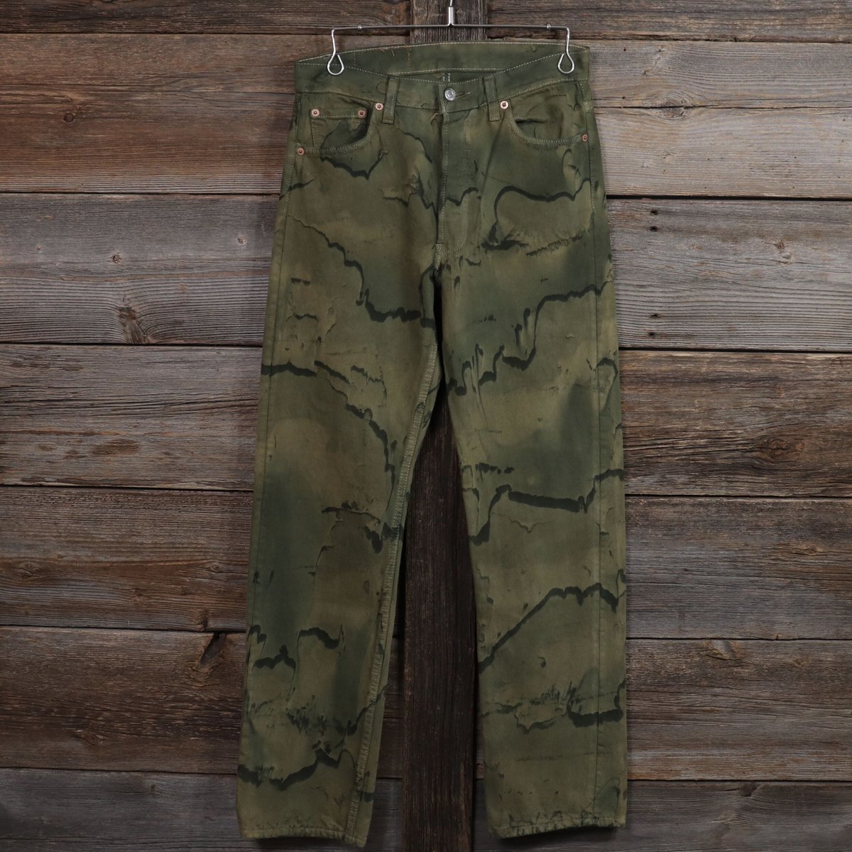 ④D《お問い合せ/オーダページ 》デニム調無地/迷彩柄 Levis 501 90s USA製 後染めデニムパンツ カモフラ 迷彩柄 リーバイス