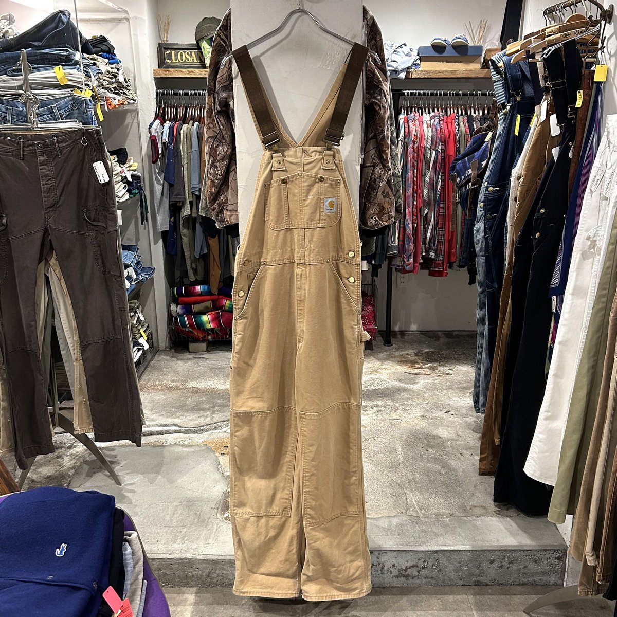 カーハート　オーバーオール　ダック地　ダブルニー　ブラウン 90s Carhartt ダック地 オーバーオール ダブルニー カーハート
