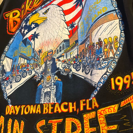 90s　FIELDS　S/S バイクTシャツ　USA製　BIKE WEEK　DAYTONA BEACH　1995年　(S4228)