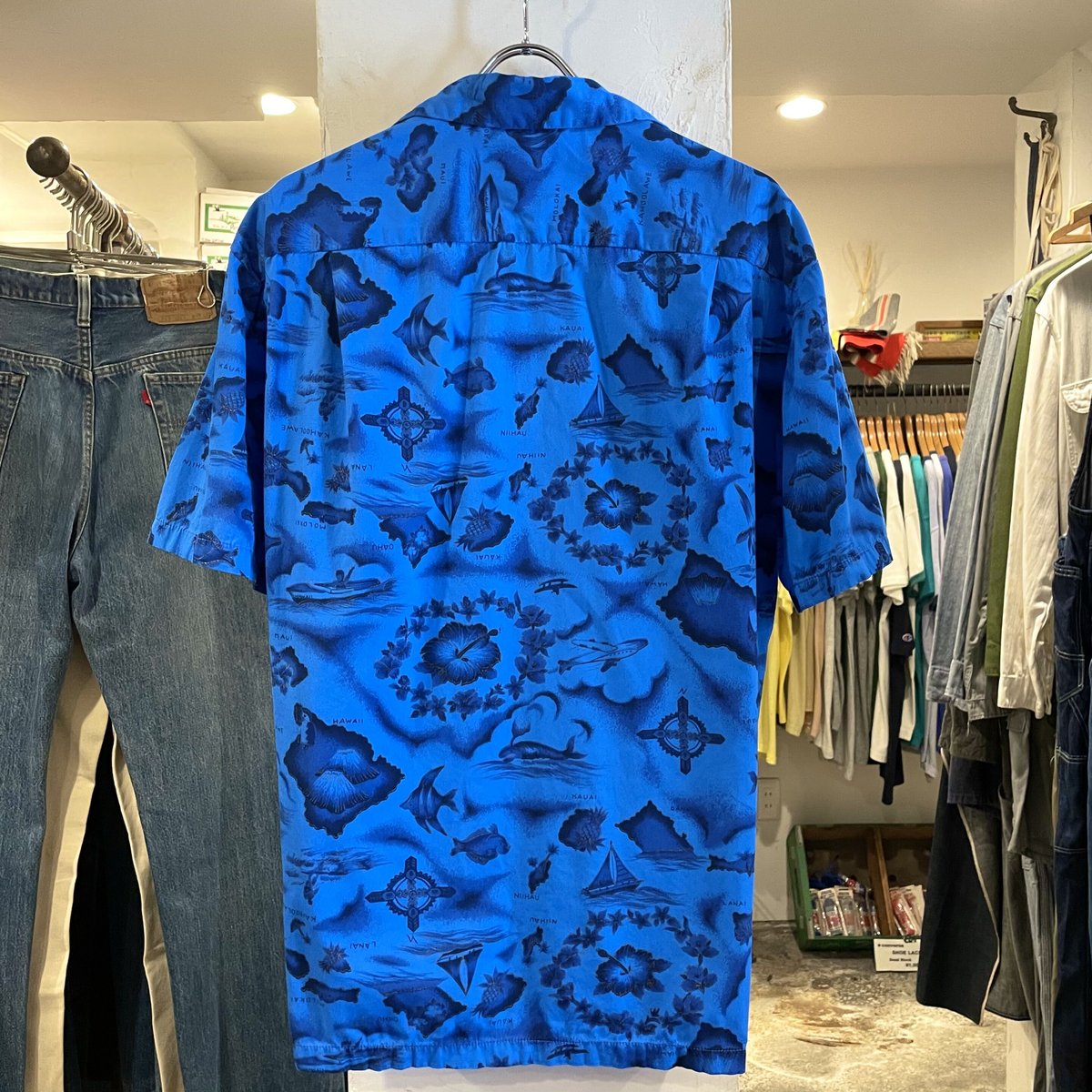 60s vintage Ui Maikai ハワイアンシャツ アロハシャツ 青 60s vintage Ui Maikai ハワイアンシャツ アロハシャツ 青