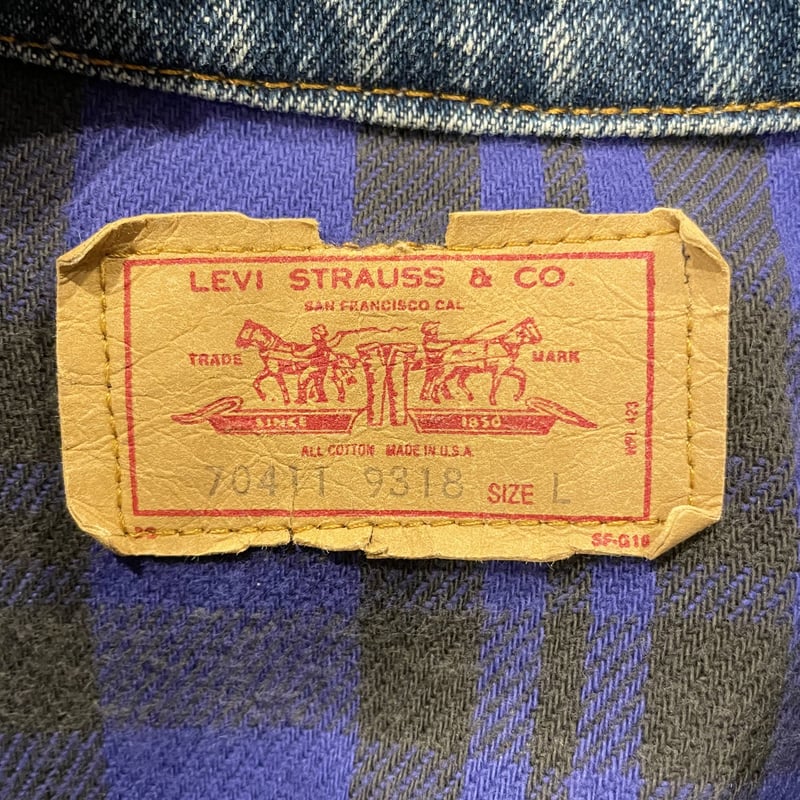 LEVIS 70411-9318 80s USA製 ネル生地ライナー デニムジャケット (S0...