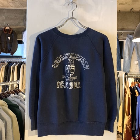 60s　Vintage sweat　カレッジスウェット　ヴィンテージスウェット　CHRISTCHURCH SCHOOL　クライストチャーチ　紺色　(S2153)