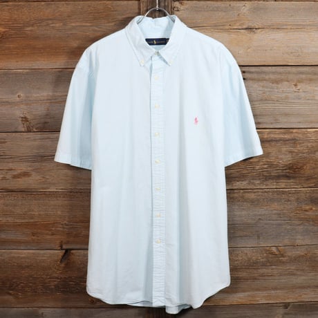 Ralph Lauren　ショートスリーブボタンダウンシャツ　ラルフローレン　ワンポイント　ストライプ柄　BDシャツ　(Y0343)