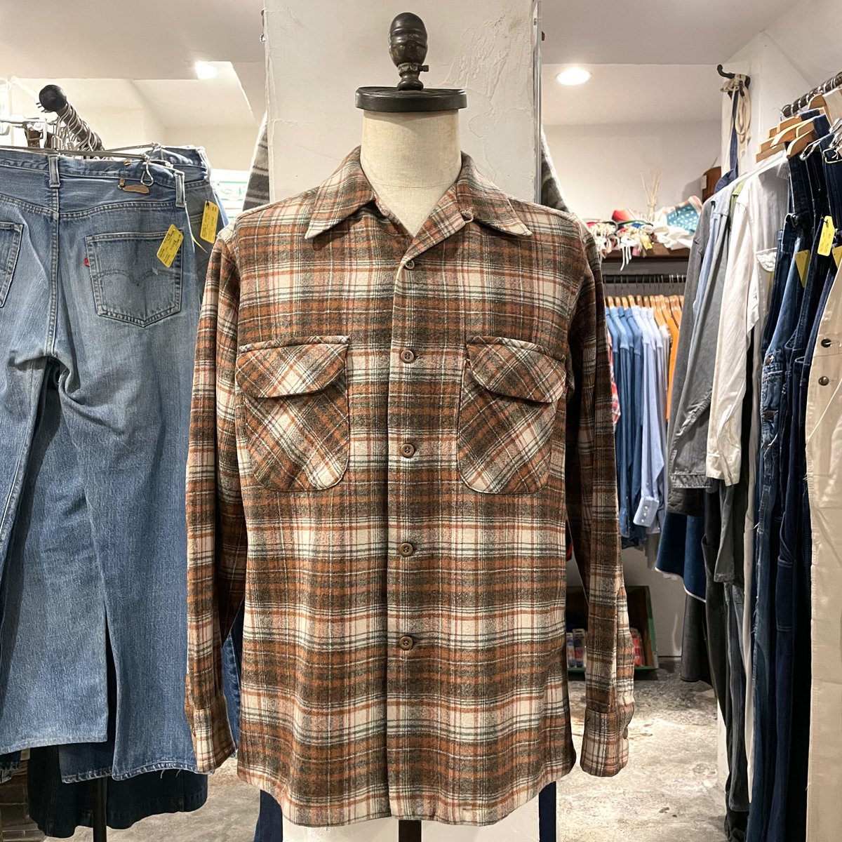 70s PENDLETON Vintage Wool Shirt オープンカラー ボックスシル