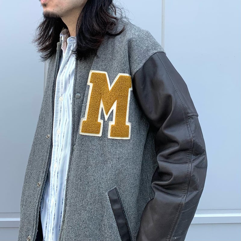 80s Fordham スタジャン フォーダム ロング丈 ウールxレザー