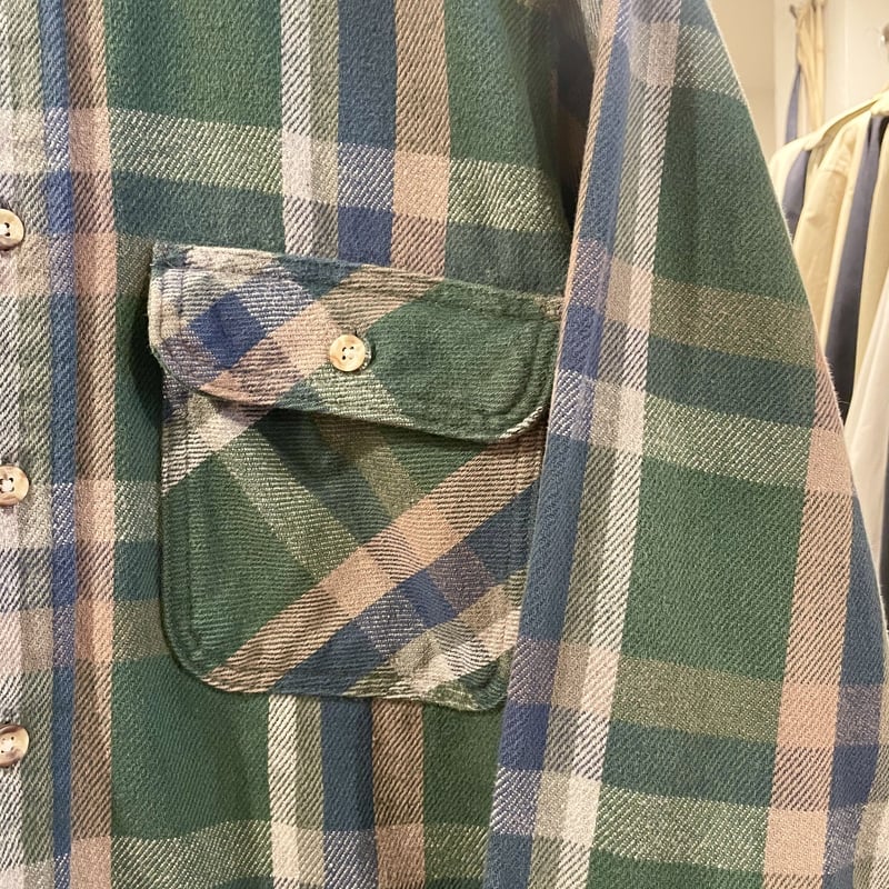 90S USA FIVE BROTHER ネルシャツ グリーン チェック デッドストック 90s ファイブブラザー FIVE BROTHER プリント