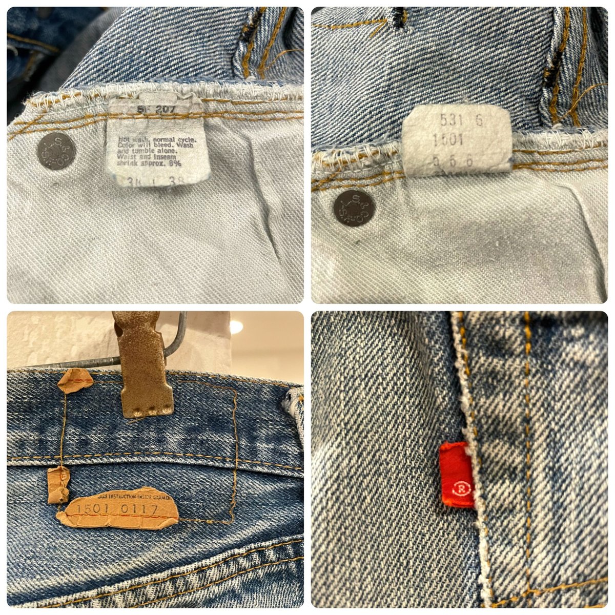 Levi's 1501-0117 66前期 バックポケット裏シングルステッチ ボタン裏6 ...