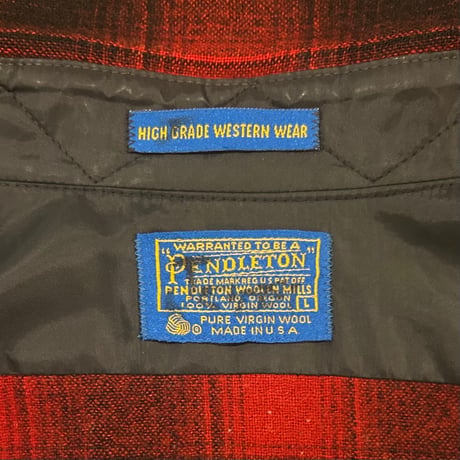 70s　PENDLETON　ウールチェックシャツ　ペンドルトン　オンブレチェック　赤×黒　ウエスタンシャツ　Size L　USA製　(S3928)