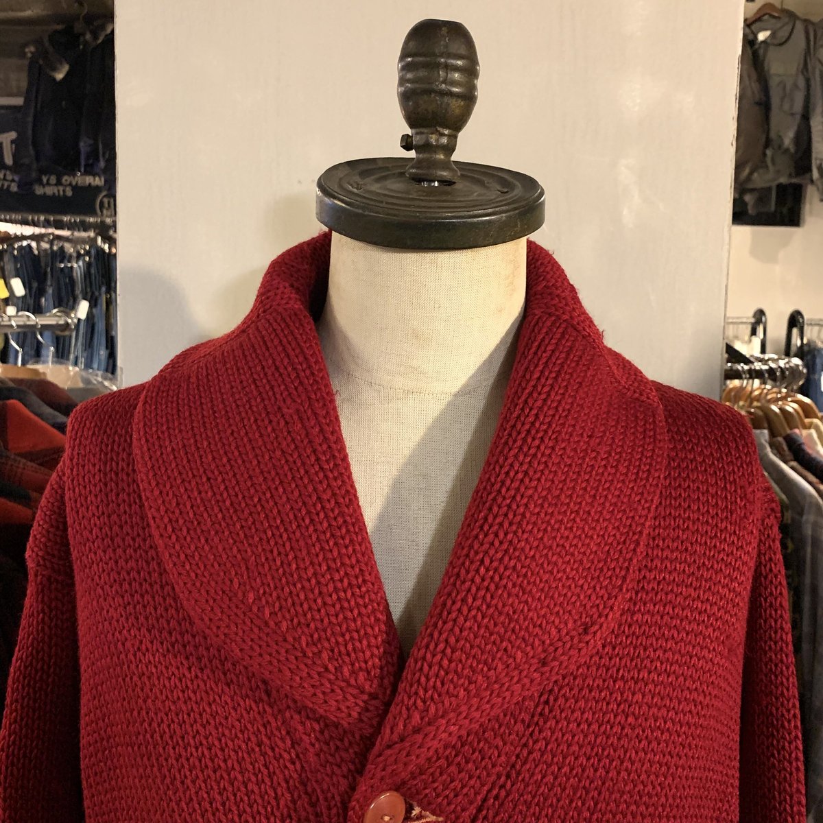 30s〜 Vintage Cardigan ショールカラー カーディガン ワインレッド