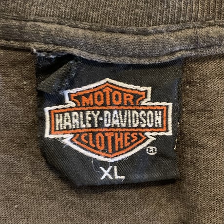 90s　Harley-Davidson　ハーレーＴ　3D EMBLEM　©︎1990　黒　S＆W TRADING POST　両面プリント　(S2519)
